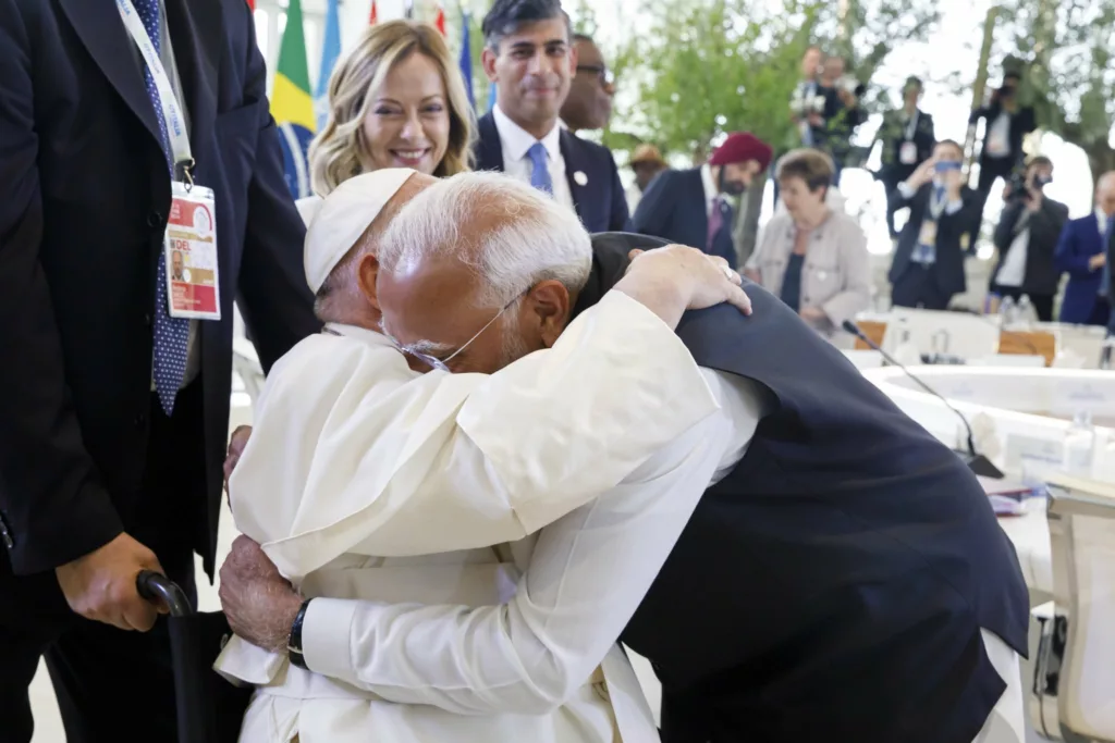 PM Modi hugs Pope Francis at the G7 Summit in Italy