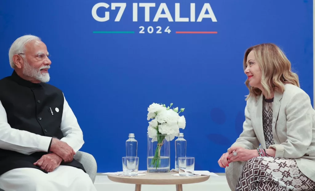 Indian Prime Minister Narendra Modi with Italian Prime Minister Giorgia Meloni