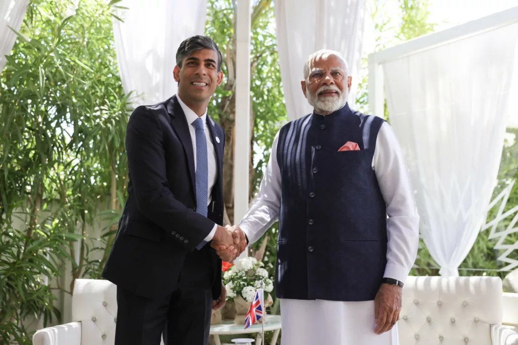 Indian-origin UK Prime Minister Rishi Sunak with Indian PM Narendra Modi