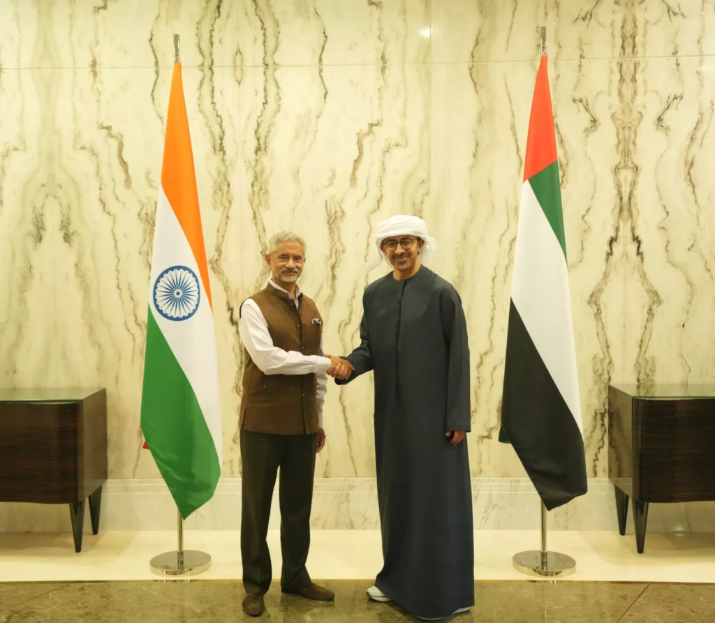 Indian External Affairs Minister S Jaishankar with UAE Foreign Minister Sheikh Abdullah bin Zayed Al Nahyan