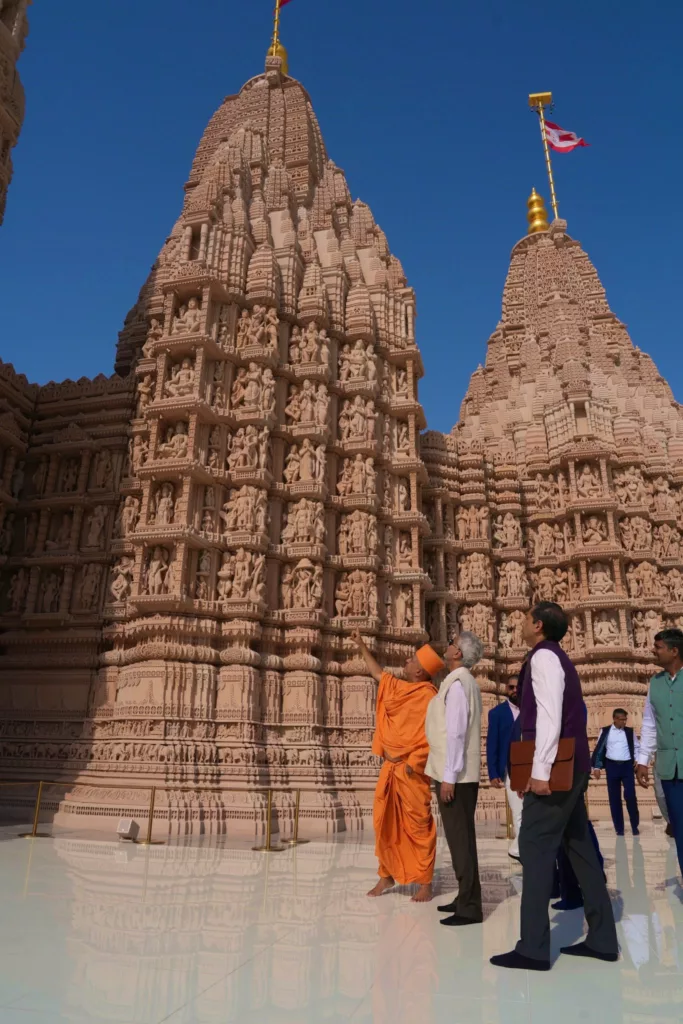 Jaishankar outside BAPS Hindu Mandir Abu Dhabi