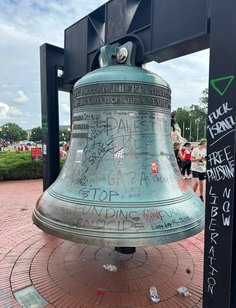 The Liberty Bell in Philadelphia defaced by pro-Hamas protesters