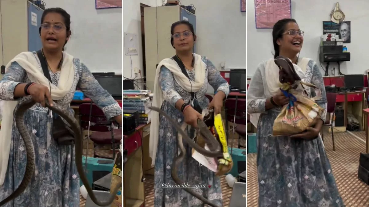 VIRAL: Safety goes for a toss as Indian woman catches snake without protective gear, explains how to handle reptile while holding it
