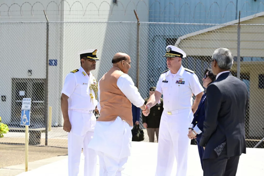 Indian Defence Minister Rajnath Singh at the Naval Surface Warfare Centre at Carderock during his US visit