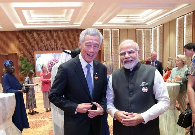 Lee Hsien Loong and Narendra Modi at G20