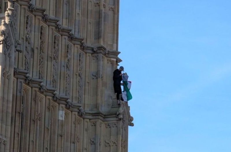 A man was arrested in the UK after climbing up the Big Ben Tower in the UK with a Palestinian flag.