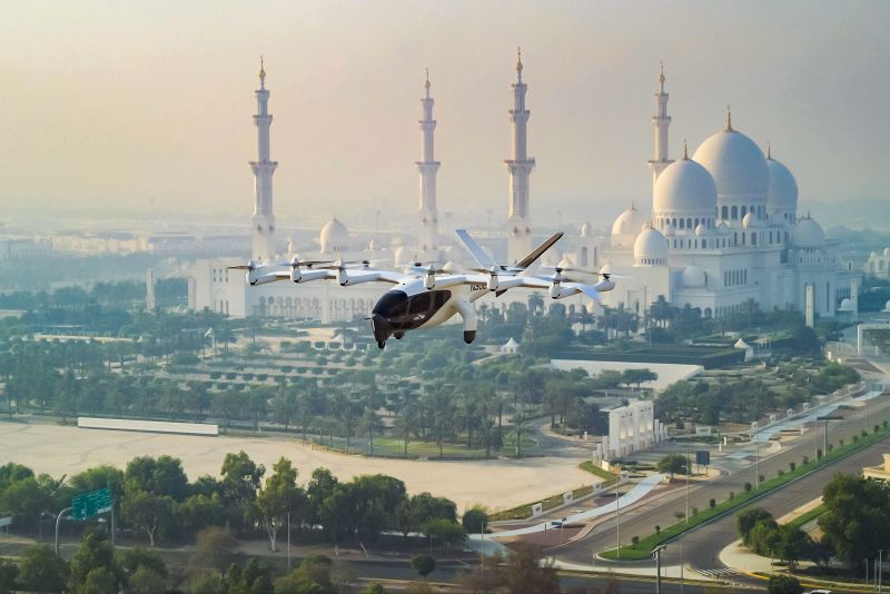 The sky above Abu Dhabi witnessed an unusual scene when electric taxi flew over the city