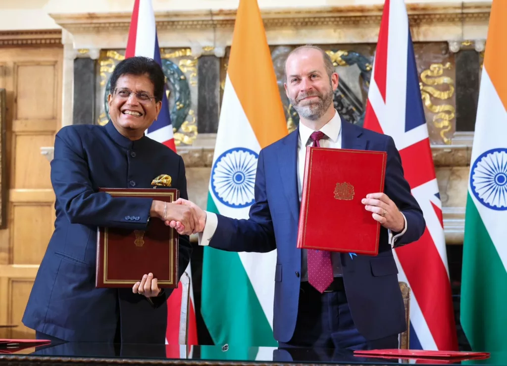 Indian Commerce Minister Piyush Goyal and his UK counterpart Jonathan Reynolds
