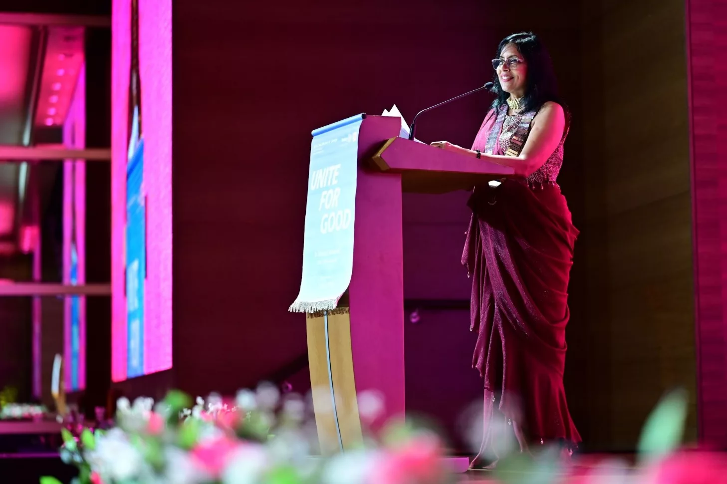 Sonali delivers her first speech as president of Rotary Club of Singapore