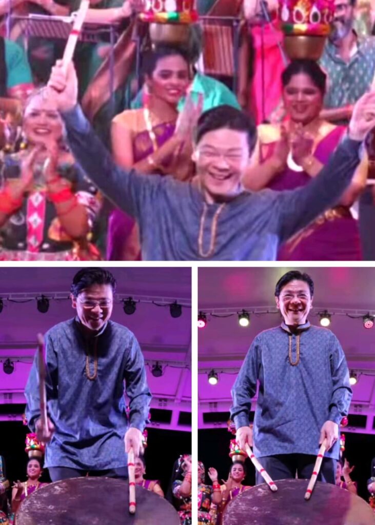 Singapore PM Lawrence Wong beats a drum at Anandha Kondaattam 2025