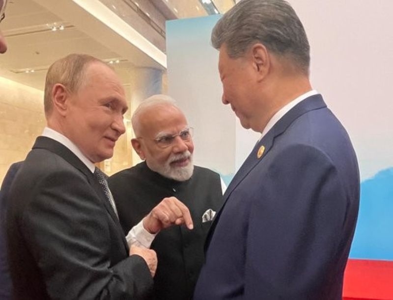 Indian Prime Minister Narendra Modi interacted with Russian President Vladimir Putin and Chinese President Xi Jinping on the sidelines of the Heads of State Council Summit in Tianjin